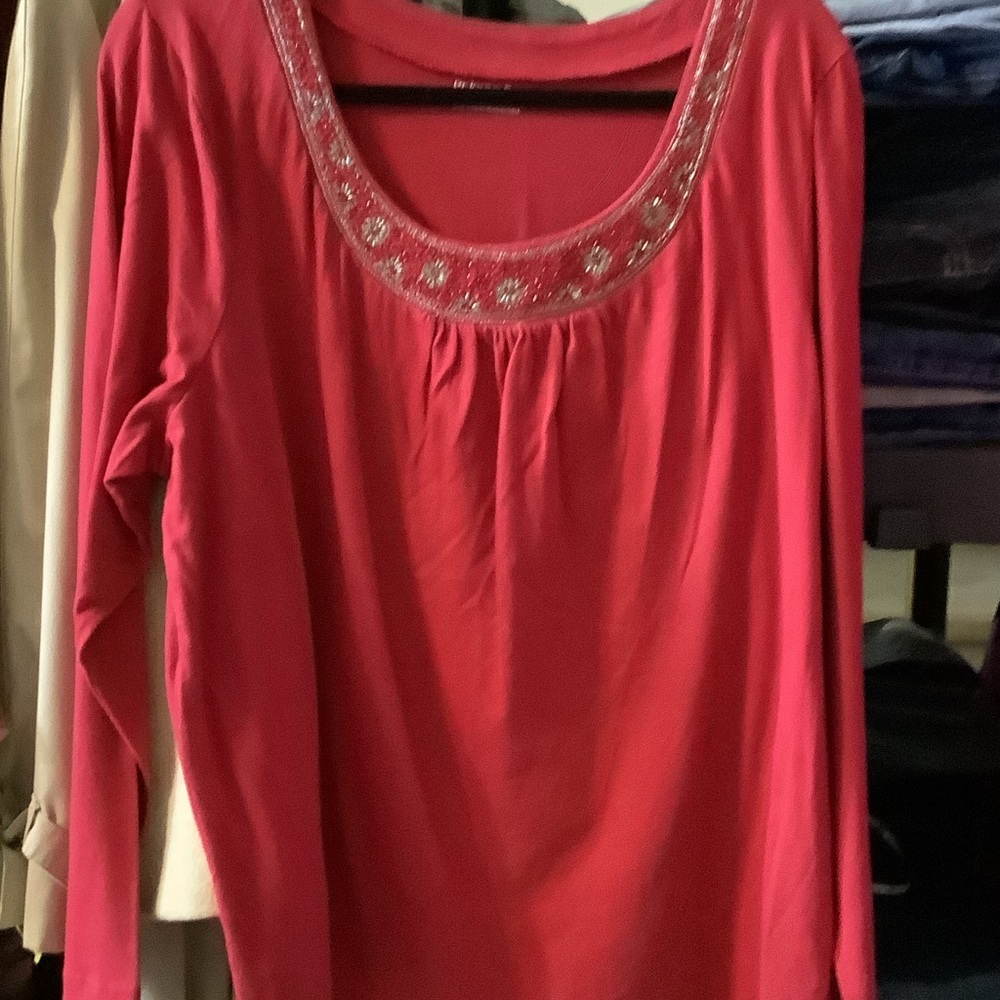 St. John's‎ Bay Pink Embroidered Long Sleeve Tee